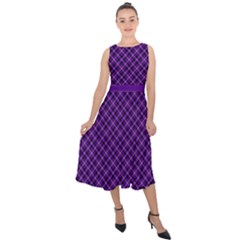 Purple, Black And Yellow Color Plaid, Retro Tartan Pattern Midi Tie-back Chiffon Dress by Casemiro