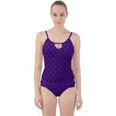 Purple, Black And Yellow Color Plaid, Retro Tartan Pattern Cut Out Top Tankini Set by Casemiro