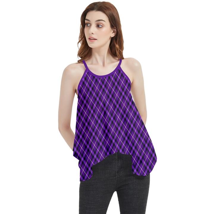 Purple, black and yellow color plaid, retro tartan pattern Flowy Camisole Tank Top