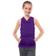 Purple, Black And Yellow Color Plaid, Retro Tartan Pattern Kids  Sleeveless Hoodie by Casemiro