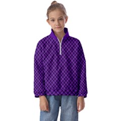 Purple, Black And Yellow Color Plaid, Retro Tartan Pattern Kids  Half Zip Hoodie by Casemiro