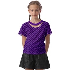 Purple, Black And Yellow Color Plaid, Retro Tartan Pattern Kids  Front Cut Tee by Casemiro