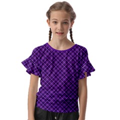 Purple, Black And Yellow Color Plaid, Retro Tartan Pattern Kids  Cut Out Flutter Sleeves by Casemiro