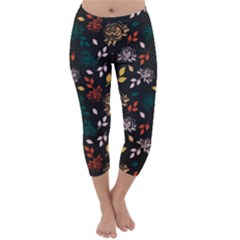 Rose Floral Capri Winter Leggings  by tmsartbazaar