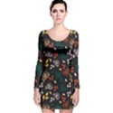 Rose Floral Long Sleeve Velvet Bodycon Dress View1