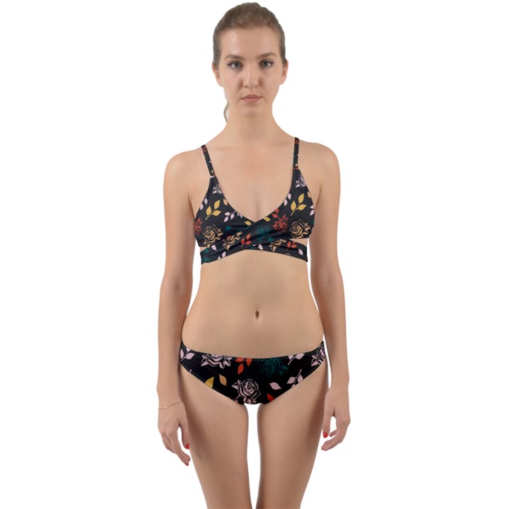 Rose Floral Wrap Around Bikini Set