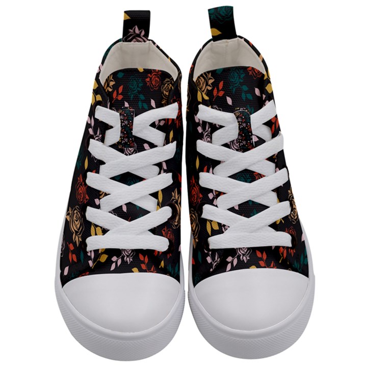 Rose Floral Kids  Mid-Top Canvas Sneakers