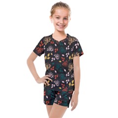 Rose Floral Kids  Mesh Tee And Shorts Set