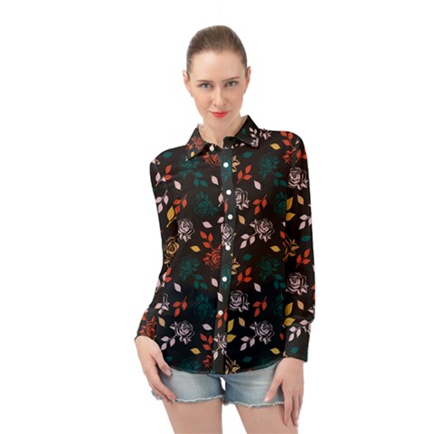 Rose Floral Long Sleeve Chiffon Shirt by tmsartbazaar