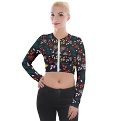 Rose Floral Long Sleeve Cropped Velvet Jacket by tmsartbazaar