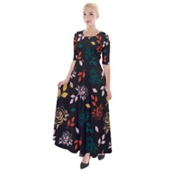 Rose Floral Half Sleeves Maxi Dress by tmsartbazaar