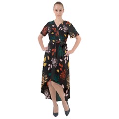 Rose Floral Front Wrap High Low Dress by tmsartbazaar