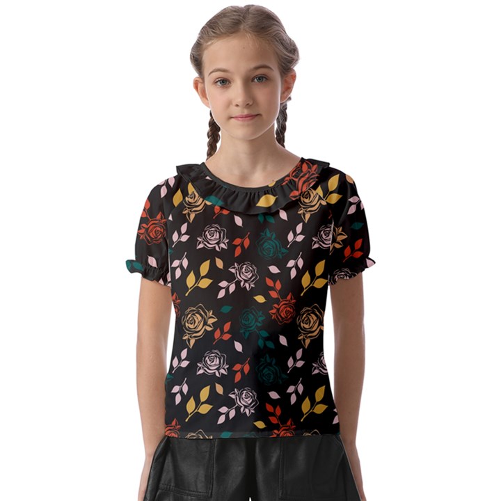 Rose Floral Kids  Frill Chiffon Blouse