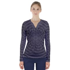 Abstract Spirals, Spiral Abstraction, Gray Color, Graphite V-neck Long Sleeve Top by Casemiro