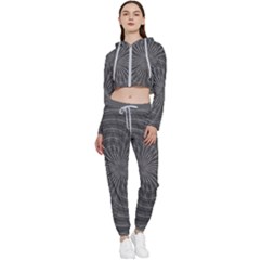 Abstract Spirals, Spiral Abstraction, Gray Color, Graphite Cropped Zip Up Lounge Set by Casemiro