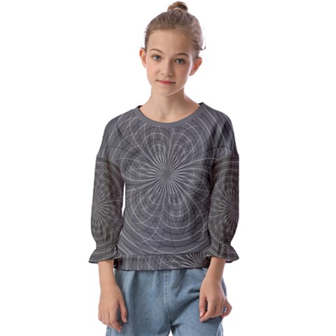 Abstract Spirals, Spiral Abstraction, Gray Color, Graphite Kids  Cuff Sleeve Top by Casemiro