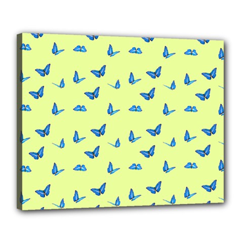 Blue Butterflies At Lemon Yellow, Nature Themed Pattern Canvas 20  X 16  (stretched) by Casemiro