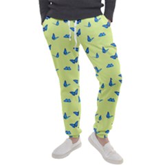 Blue Butterflies At Lemon Yellow, Nature Themed Pattern Men s Jogger Sweatpants by Casemiro