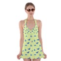 Blue butterflies at lemon yellow, nature themed pattern Halter Dress Swimsuit  View1