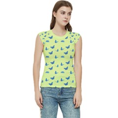 Blue Butterflies At Lemon Yellow, Nature Themed Pattern Women s Raglan Cap Sleeve Tee by Casemiro