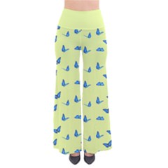 Blue Butterflies At Lemon Yellow, Nature Themed Pattern So Vintage Palazzo Pants by Casemiro