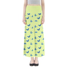 Blue Butterflies At Lemon Yellow, Nature Themed Pattern Full Length Maxi Skirt by Casemiro