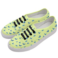 Blue Butterflies At Lemon Yellow, Nature Themed Pattern Women s Classic Low Top Sneakers by Casemiro