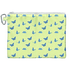 Blue Butterflies At Lemon Yellow, Nature Themed Pattern Canvas Cosmetic Bag (xxl) by Casemiro