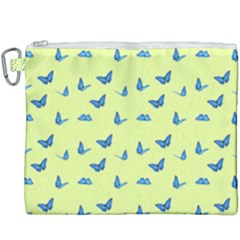 Blue Butterflies At Lemon Yellow, Nature Themed Pattern Canvas Cosmetic Bag (xxxl) by Casemiro