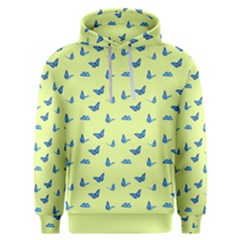 Blue Butterflies At Lemon Yellow, Nature Themed Pattern Men s Overhead Hoodie by Casemiro