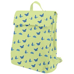 Blue Butterflies At Lemon Yellow, Nature Themed Pattern Flap Top Backpack