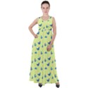 Blue butterflies at lemon yellow, nature themed pattern Empire Waist Velour Maxi Dress View1