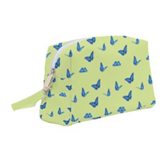 Blue Butterflies At Lemon Yellow, Nature Themed Pattern Wristlet Pouch Bag (medium) by Casemiro