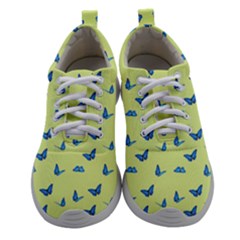 Blue Butterflies At Lemon Yellow, Nature Themed Pattern Athletic Shoes by Casemiro