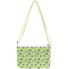 Blue Butterflies At Lemon Yellow, Nature Themed Pattern Double Gusset Crossbody Bag by Casemiro