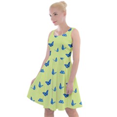 Blue Butterflies At Lemon Yellow, Nature Themed Pattern Knee Length Skater Dress by Casemiro