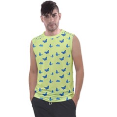 Blue Butterflies At Lemon Yellow, Nature Themed Pattern Men s Regular Tank Top by Casemiro