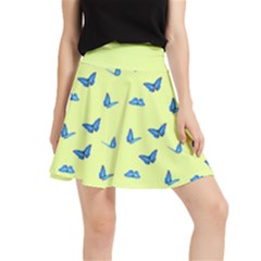 Blue Butterflies At Lemon Yellow, Nature Themed Pattern Waistband Skirt by Casemiro