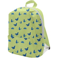 Blue Butterflies At Lemon Yellow, Nature Themed Pattern Zip Up Backpack by Casemiro