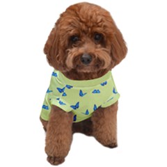 Blue Butterflies At Lemon Yellow, Nature Themed Pattern Dog T-shirt by Casemiro