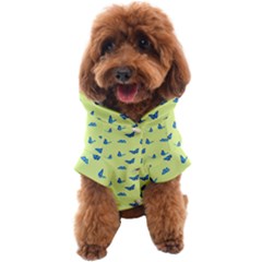 Blue Butterflies At Lemon Yellow, Nature Themed Pattern Dog Coat by Casemiro