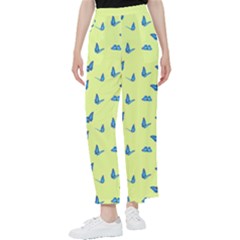 Blue Butterflies At Lemon Yellow, Nature Themed Pattern Women s Pants  by Casemiro