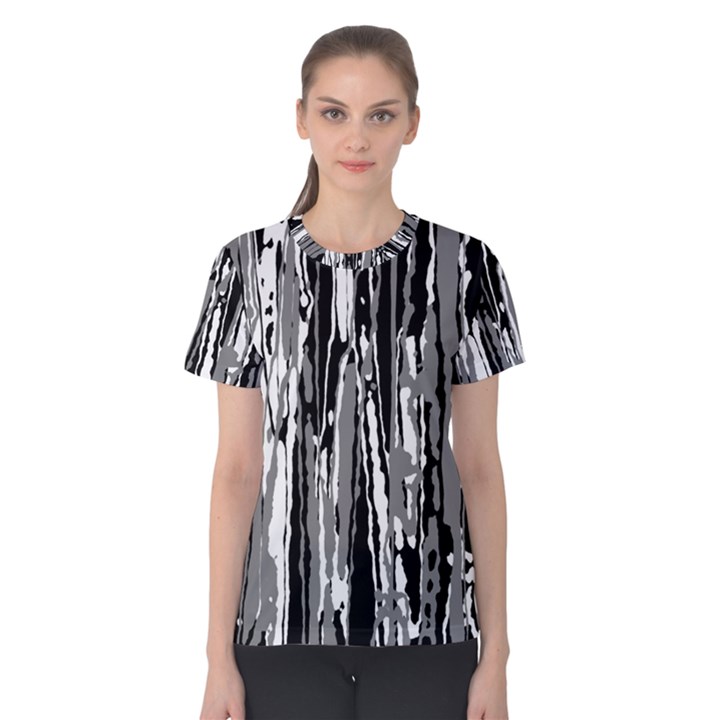 Black And White Abstract Linear Print Women s Cotton Tee