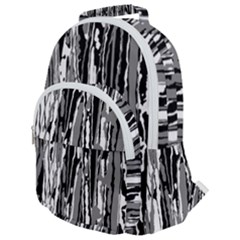 Black And White Abstract Linear Print Rounded Multi Pocket Backpack by dflcprintsclothing