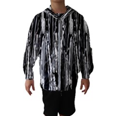 Black And White Abstract Linear Print Kids  Hooded Windbreaker by dflcprintsclothing