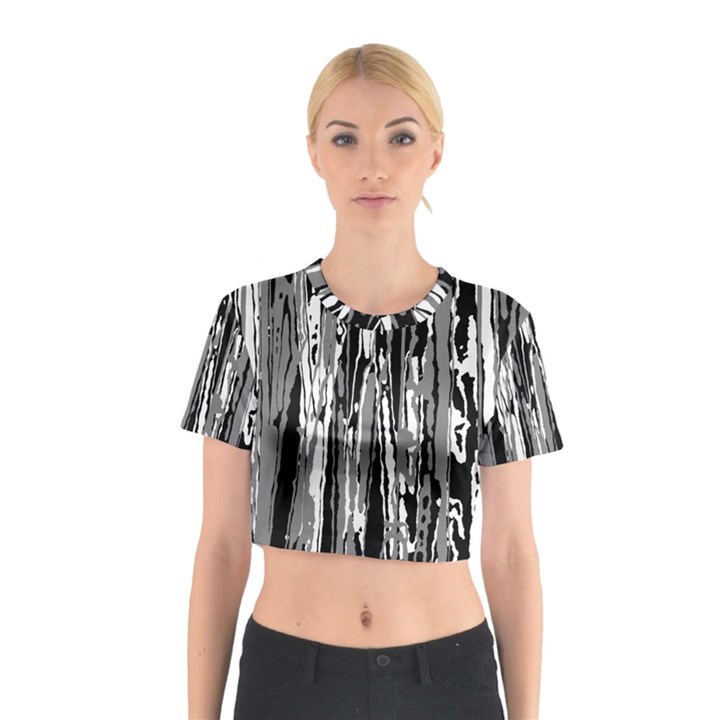 Black And White Abstract Linear Print Cotton Crop Top