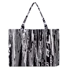 Black And White Abstract Linear Print Zipper Medium Tote Bag