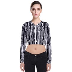 Black And White Abstract Linear Print Long Sleeve Zip Up Bomber Jacket by dflcprintsclothing