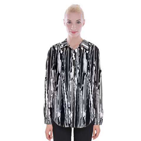 Black And White Abstract Linear Print Womens Long Sleeve Shirt by dflcprintsclothing