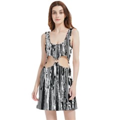 Black And White Abstract Linear Print Velvet Cutout Dress by dflcprintsclothing